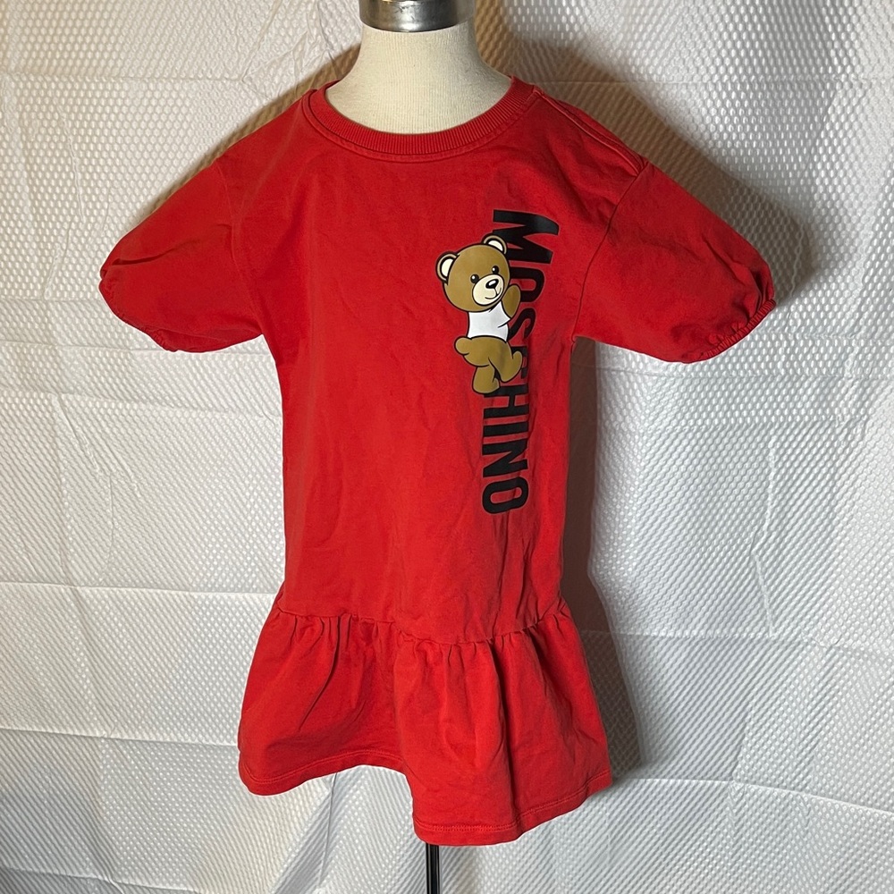 Moschino Red Short Sleeve Kids TShirt dress with Bear Graphic size 5